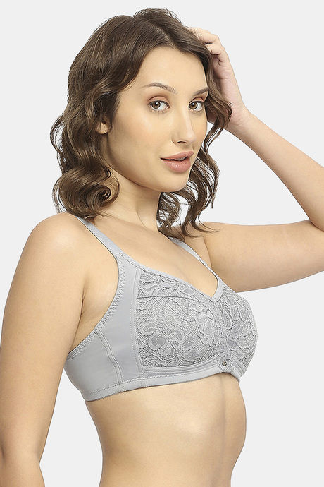Soie Double Layered Non Wired Full Coverage Lace Bra - Ash Grey — image 3